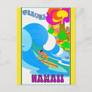 Carte Postale Vintage voyage Hawaii Retro Ocean Surfing