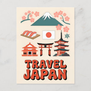 Carte Postale Vintage voyage Japon Symboles Nationaux Iconiques 