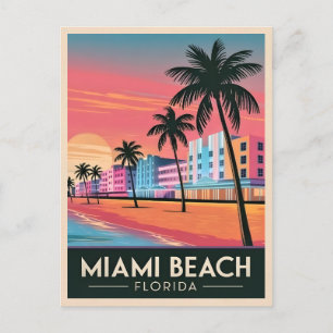 Carte Postale Vintage voyage Miami Beach Floride Sunset Seaside