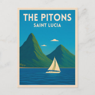 Carte Postale Vintage voyage rétro St Lucia Pitons Caraïbes