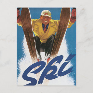Carte Postale Vintage voyage, Skier sportif Ski en hiver neige