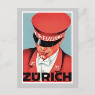 Carte Postale Vintage voyage Zurich Suisse Étiquette Art