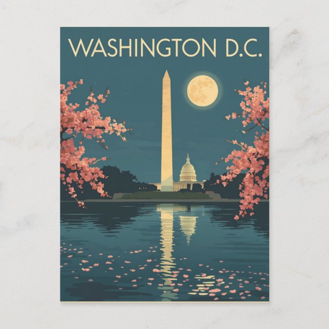 Carte Postale Vintage Washington D.C. Cherry Blossoms Travel (Devant)