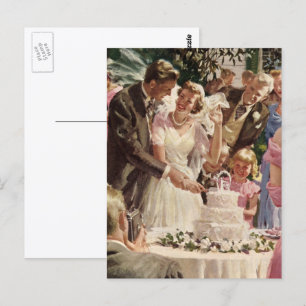 Carte Postale Vintage Wedding Bride Groom Newlyweds Cut the Cake