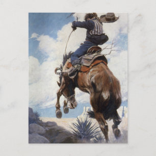 Carte Postale Vintage Western Cowboys, Bucking by NC Wyeth