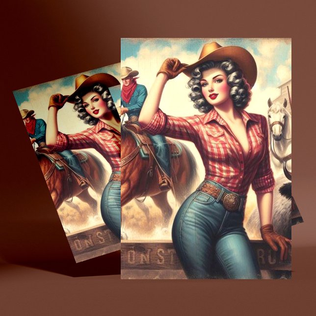 Carte Postale Vintage Western Cowgirl (Créateur téléchargé)