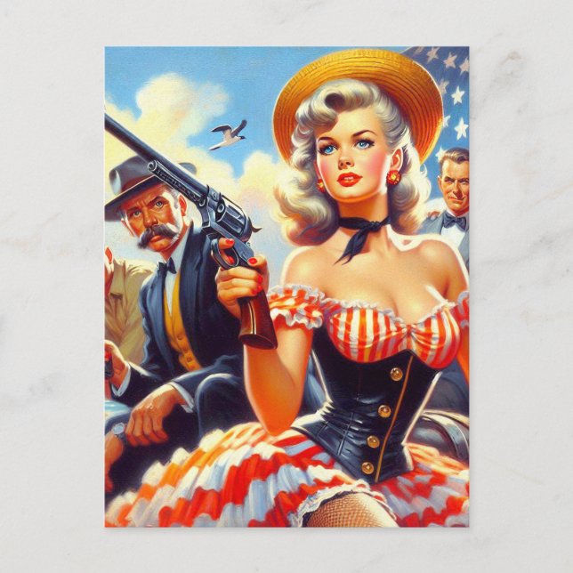 Carte Postale Vintage Western Pulp Girl (Devant)