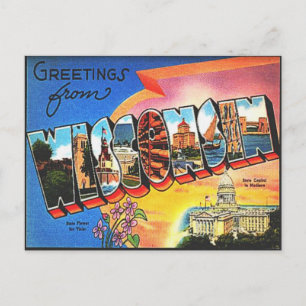 Carte Postale Vintage Wisconsin Voyage Rétro Vacances Salutation