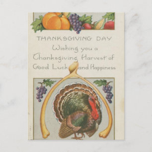 Carte Postale Vintage Wishbone Turquie Raisins Thanksgiving