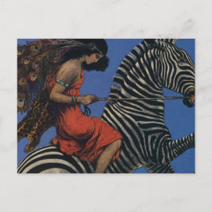 Carte Postale Vintage Zebra Art Nouveau Femme