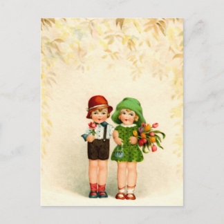 Carte Postale Vintage zwei Kinder und Blumen