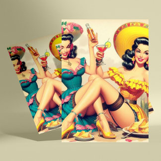 Carte Postale Vintages Filles Sombrero