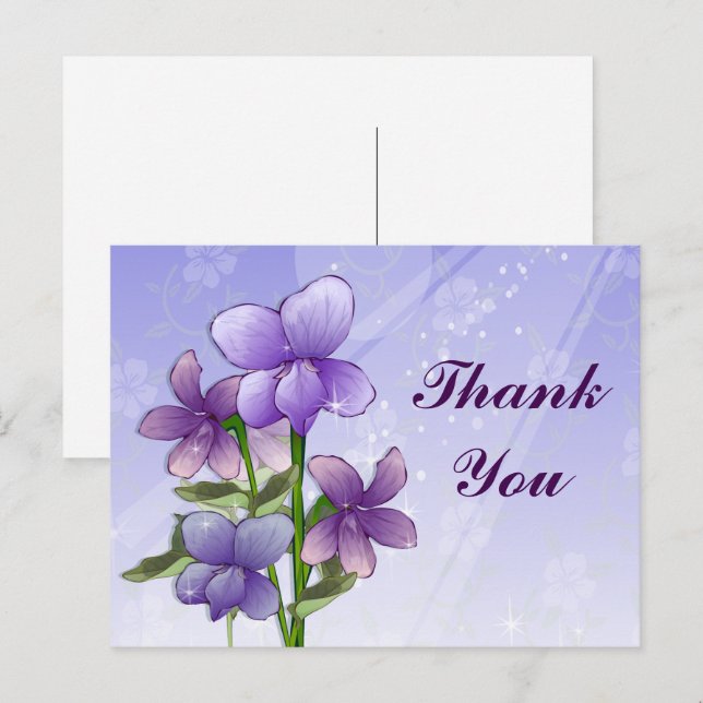 Carte Postale Violet fleurs art imprimé merci (Devant / Derrière)