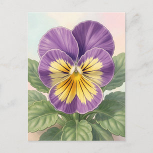 Carte Postale Violet Jaune Vibrant Fleur de Pensée Botanique