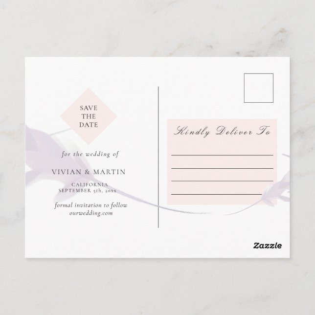 Carte Postale Violet Lavande & Peach Photo Enregistrer La Date (Dos)