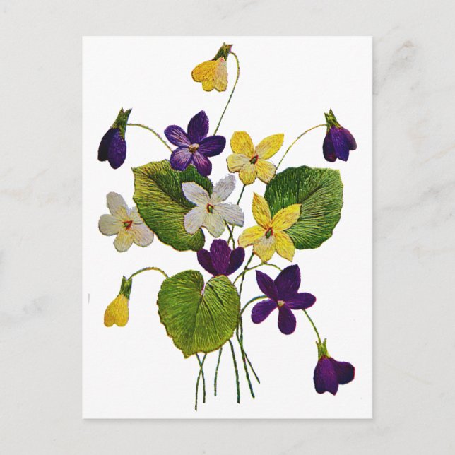 Carte Postale Violets blancs, jaunes et violets brodés (Devant)