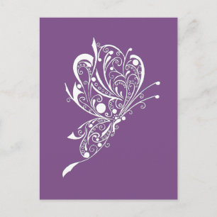 Carte postale violette de tatouage à papillon blan