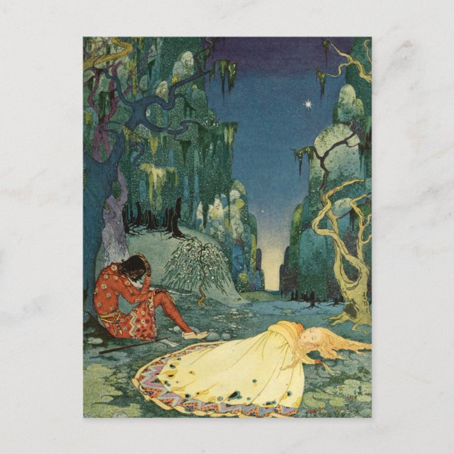 Carte Postale Violette dormant dans la forêt (Devant)