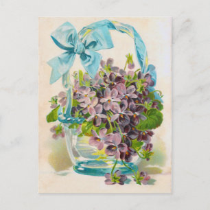 Carte Postale Violettes dans une corbeille de verre