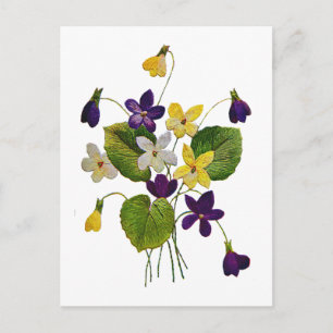 Carte Postale Violettes sauvages agressées faites dans la broder