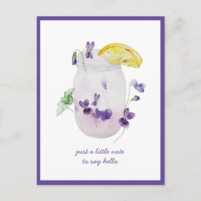 Carte Postale Violettes Violettes, Pot Mason de Limonade Pensant (Devant)