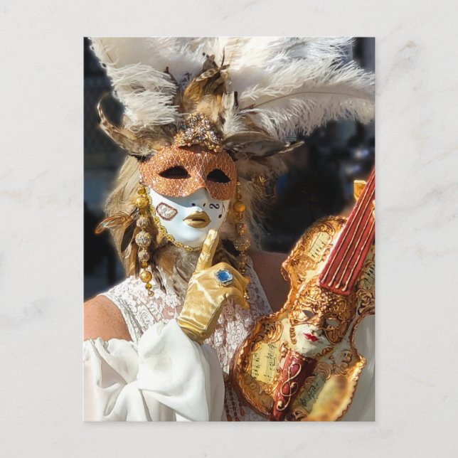 Carte Postale Violon de Venise Carnaval Masqué Lady Puzzle (Devant)