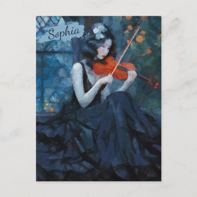 Carte Postale Violoniste gothique Imaginaire foncé dans le jardi (Devant)