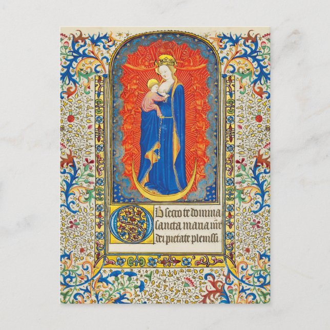 Carte Postale VIRGIN AVEC ENFANT ET ANGELS Antique Fleurs (Devant)