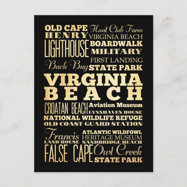 Carte Postale Virgina Beach Ville de Virgina Typographie d'État  (Devant)