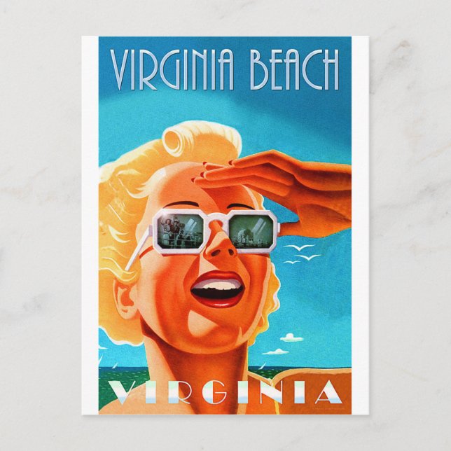Carte Postale Virginia beach, femme lunettes de soleil blondes,  (Devant)