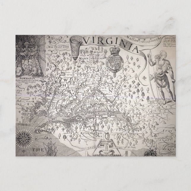 Carte Postale Virginia Map, 1612 (Devant)