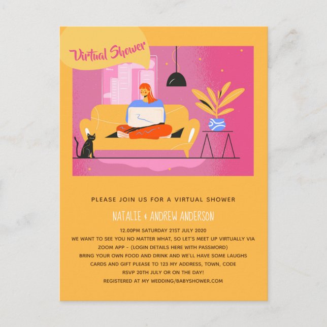 Carte Postale Virtual Party Baby Fête des mariées Anniversaire G (Devant)