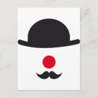 visage clown avec casquette, nez rouge et moustach