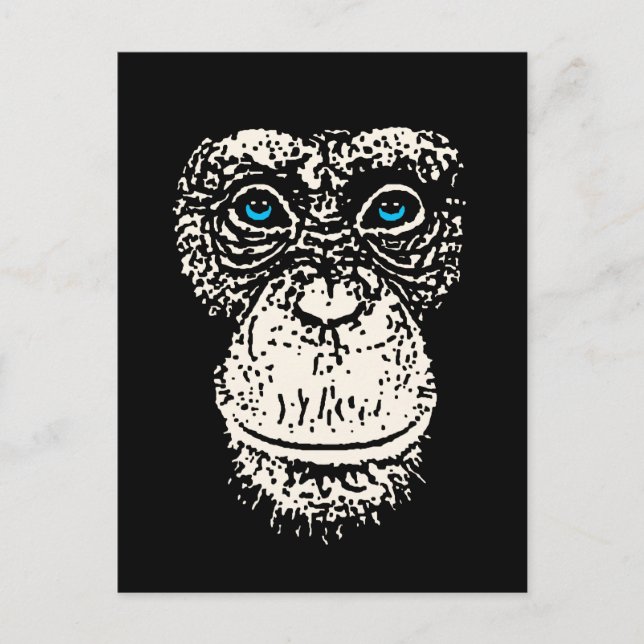 Carte Postale Visage de chimpanzé aux yeux bleus (Devant)