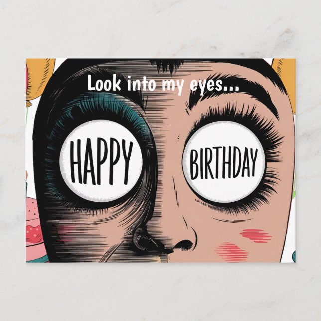 Carte Postale Visage de dessin animé grands yeux joyeux annivers (Devant)