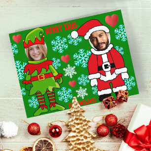Carte Postale Visage de Noël personnalisé découpé Elf & Père Noë