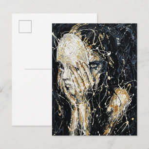 Carte Postale Visage Fantomatique Éthéré Art Abstrait au Goutte-