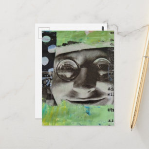 Carte Postale Visage Noir et Blanc avec Lettres à Points