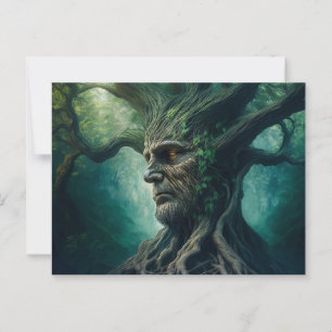 Carte Postale Visage sage dans la forêt mystique de l'arbre anti