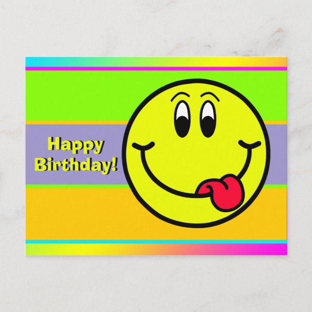 Carte Postale Visage Silly souriant Emoji Joyeux Anniversaire Ca (Devant)
