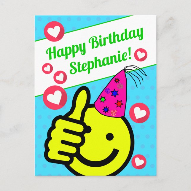 Carte Postale Visage Souriant Turquoise Drôle Votre Nom Joyeux A (Devant)