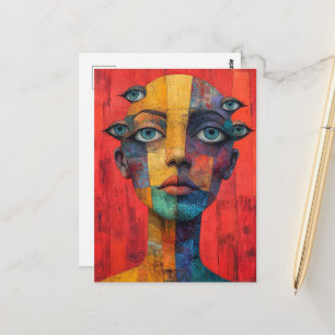 Carte Postale Visage Surréaliste Avec Beaucoup d'Yeux