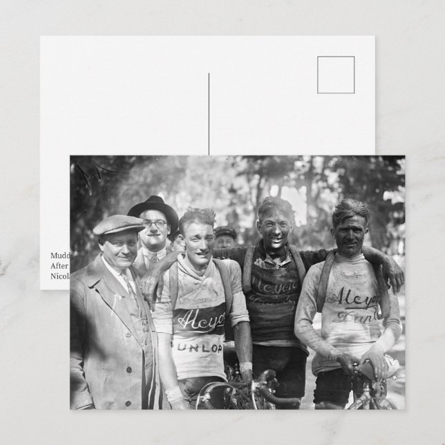 Carte Postale Visages boueux Tour de France 1928 Après l'étape 1 (Devant / Derrière)