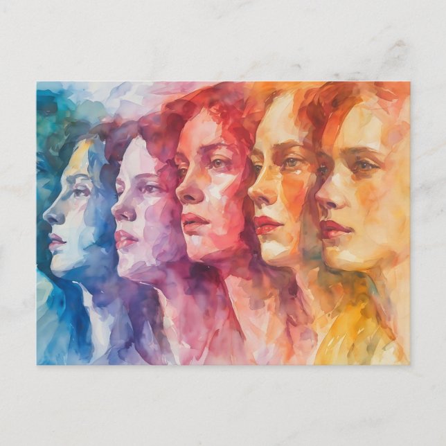 Carte Postale Visages des femmes - Peinture aquarelle (Devant)