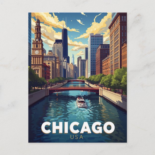 Carte Postale Visite en bateau de la skyline de la rivière Chica (Devant)
