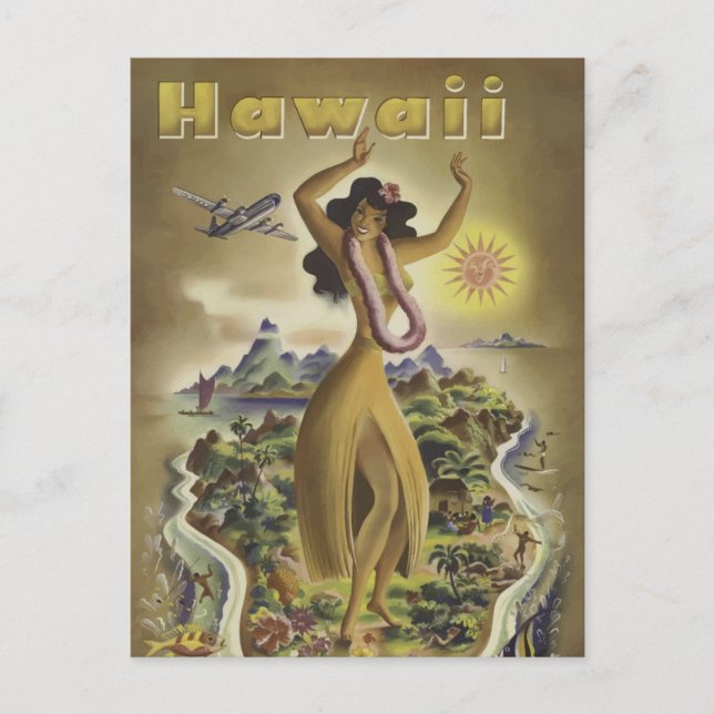 Carte Postale Visiter Hawaii - Voyage Vintage (Devant)