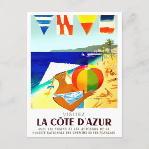 Carte Postale Visitez Cote D'Azur France voyage vintage