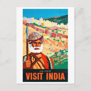 Carte Postale Visitez l'Inde, Jaipur, l'homme de garde.
