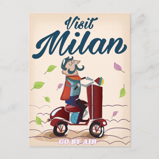 Carte Postale Visitez Milan dessin animé affiche de voyage vinta (Devant)