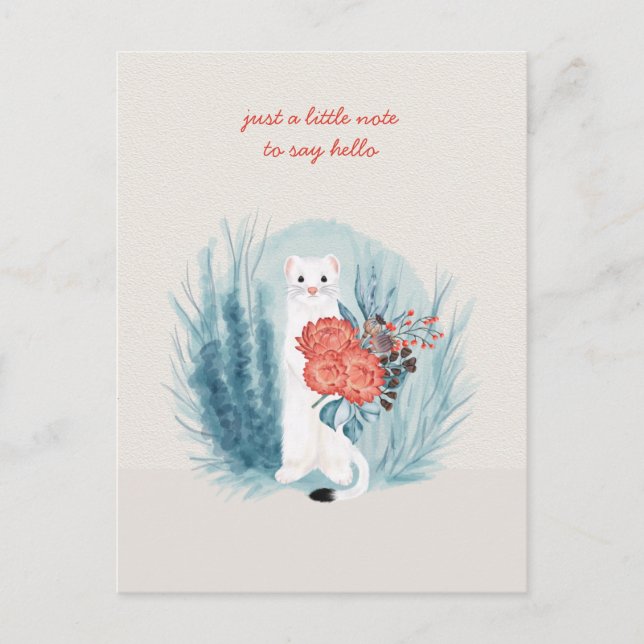 Carte Postale Vison blanc Ermine Floral Fantaisie Pensée pour vo (Devant)